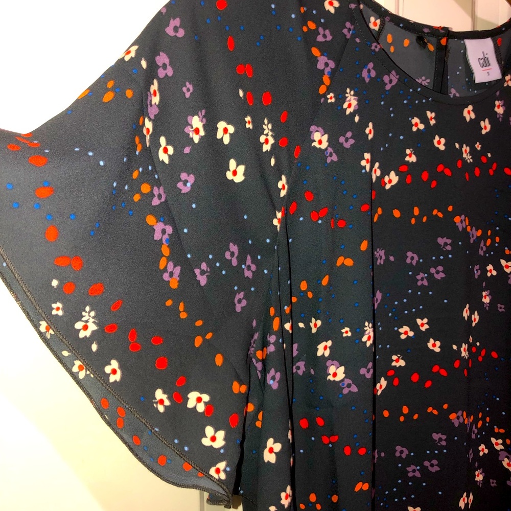 CAbi The Muse Dress Grey/Black with Flowers Sz S